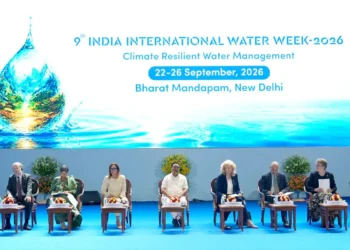 भारत मंडपम, नई दिल्ली में 9वें भारत अंतरराष्ट्रीय जल सप्ताह का उद्घाटन करते उपराष्ट्रपति सी. पी. राधाकृष्णन, 22 सितंबर 2026। श्रेय : पीआईबी।